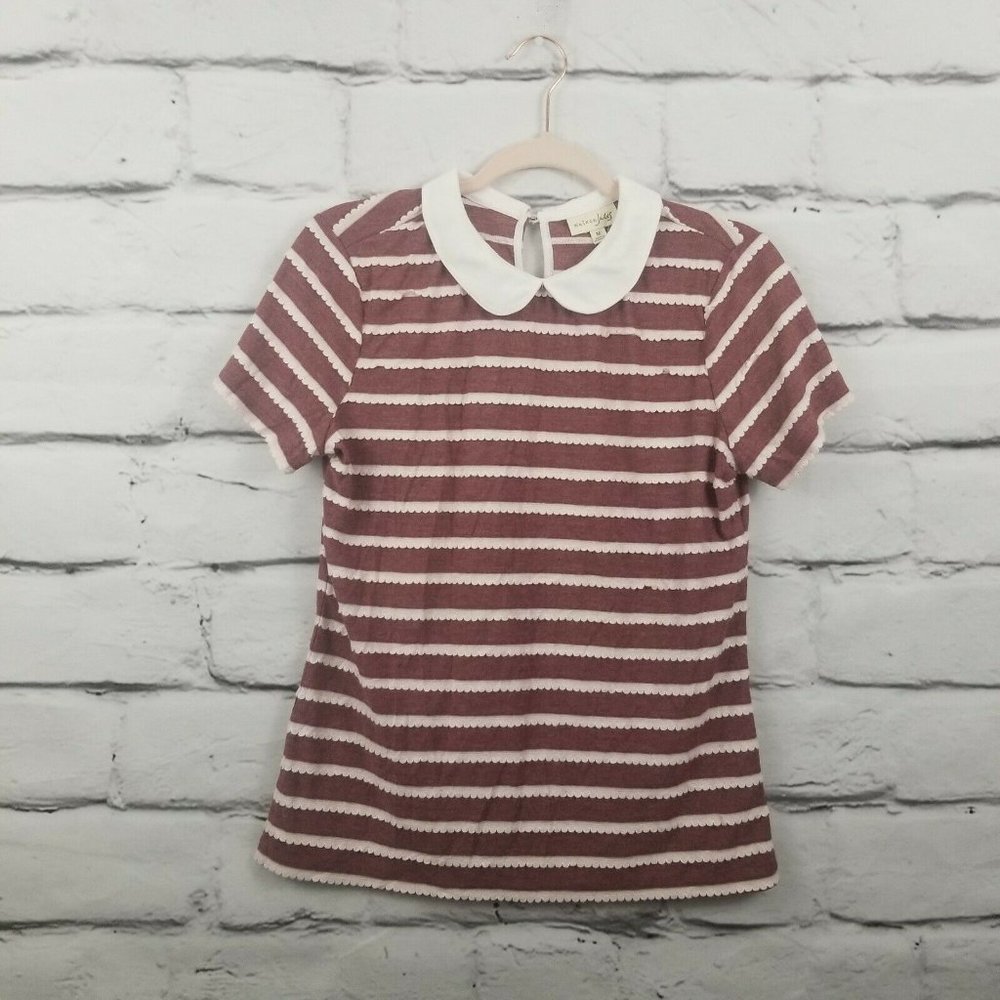 Maison Jules Maroon Short Sleeve Striped Top